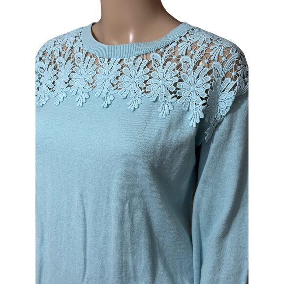 St John's Bay Blue Floral Sweater with Lace Size Medium - Picture 2 of 3